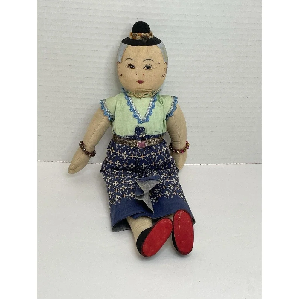 Vintage Chinese Doll Cloth Painted Face 13